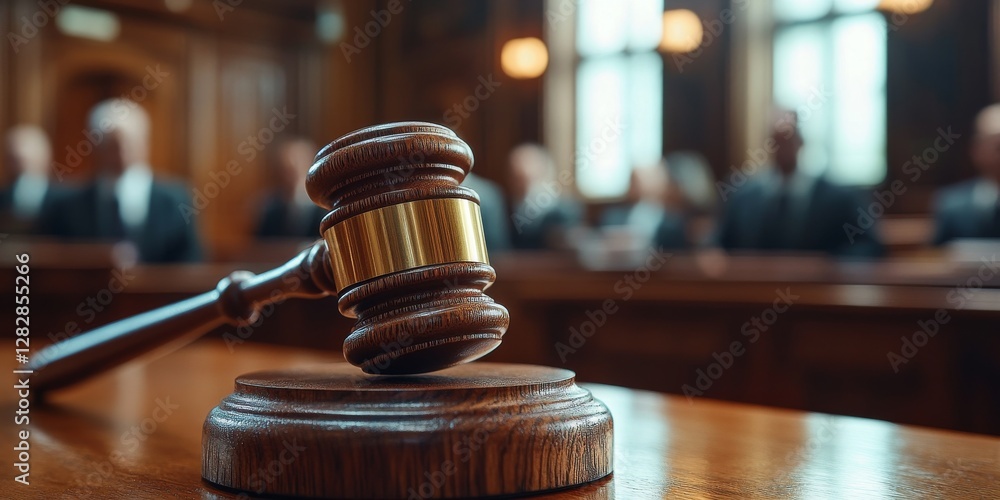 Judge hammering gavel to start international trade war hearing in courtroom Judge hammering gavel to start international trade war hearing in courtroom