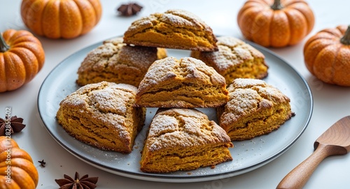 Wallpaper Mural bunch of spiced pumpkin scones on a plate on plain white background Torontodigital.ca