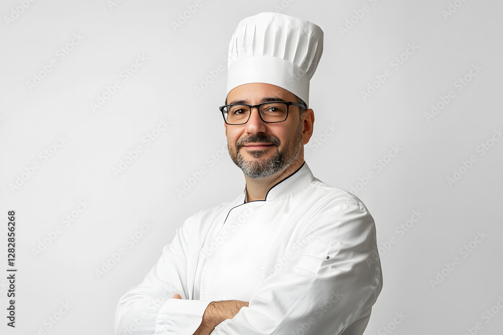 Senior Character kitchener, pastry chef for advertising. Male chef wearing white and hat preparing food on white background. Cooking, culinary and people - happy smiling male chef in toque and jacket. Senior Character kitchener, pastry chef for advertising. Male chef wearing white and hat preparing food on white background. Cooking, culinary and people - happy smiling male chef in toque and jacket.
