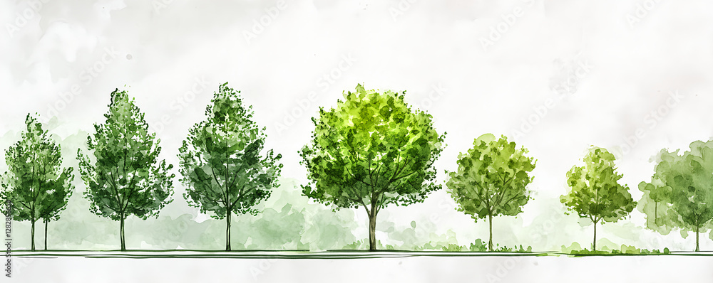 Obraz premium Watercolor Tree Growth Sequence