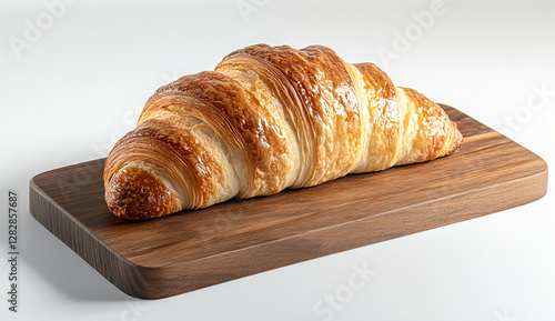 Freshly Baked Croissant on Wooden Board