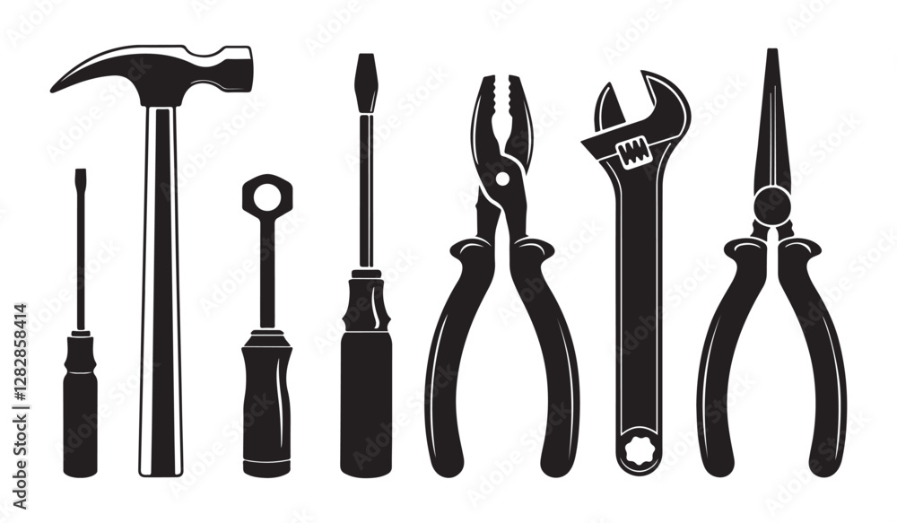 Silhouette of tools vector set on white background Silhouette of tools vector set on white background