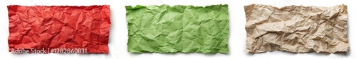 Wallpaper Mural Three pieces of paper with different colors and textures. The red one is crumpled and torn, the green one is slightly torn, and the brown one is ripped. Concept of chaos and disorder Torontodigital.ca