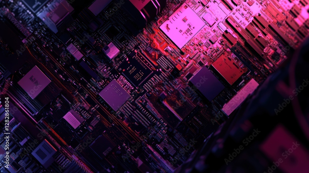 Abstract circuit board close-up with vibrant colors Abstract circuit board close-up with vibrant colors