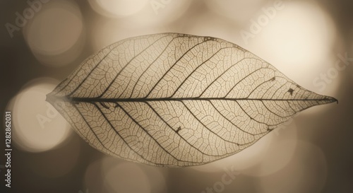 Translucent Leaf Veins Illuminated by Soft Bokeh in Sepia Tones
