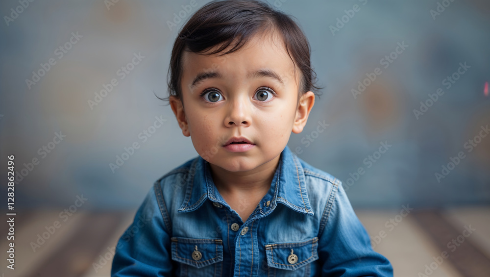 Curious Toddler Boy in a Denim Outfit Exploring the World with Innocent Wonder Curious Toddler Boy in a Denim Outfit Exploring the World with Innocent Wonder