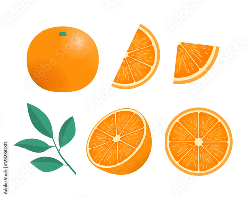 蜜柑と葉っぱのイラストセット