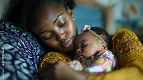 African mother multitasking with her sleeping baby girl