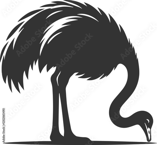 Ostrich leaning in to inspect something animal vector silhouette