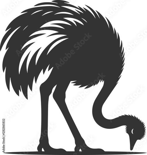 Ostrich leaning in to inspect something animal vector silhouette