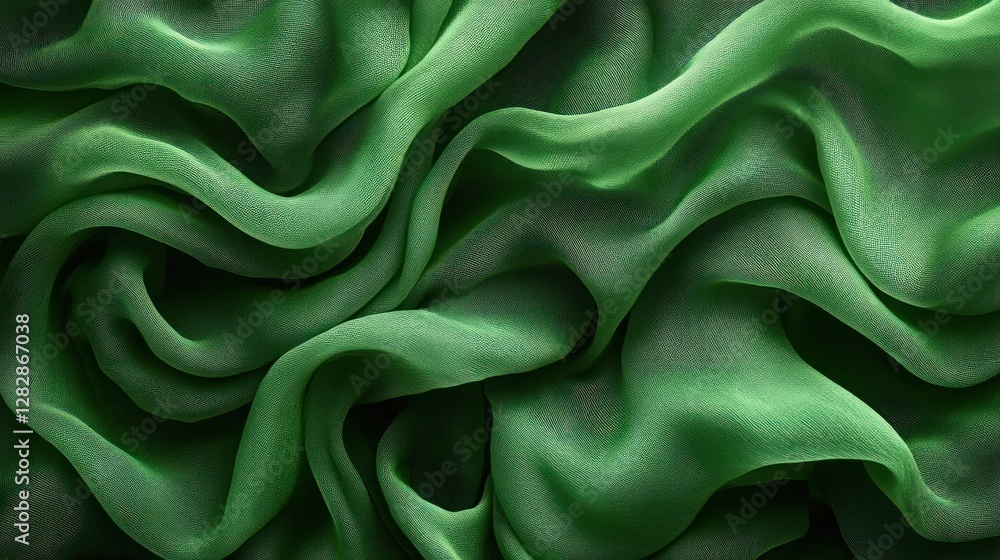 Obraz premium Green fabric drapes, studio shot, textured background, textile design