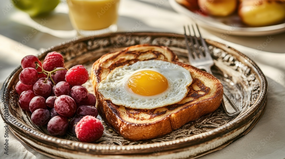 Delicious Breakfast Plate with Toast, Egg, Berries, and Juice Delicious Breakfast Plate with Toast, Egg, Berries, and Juice