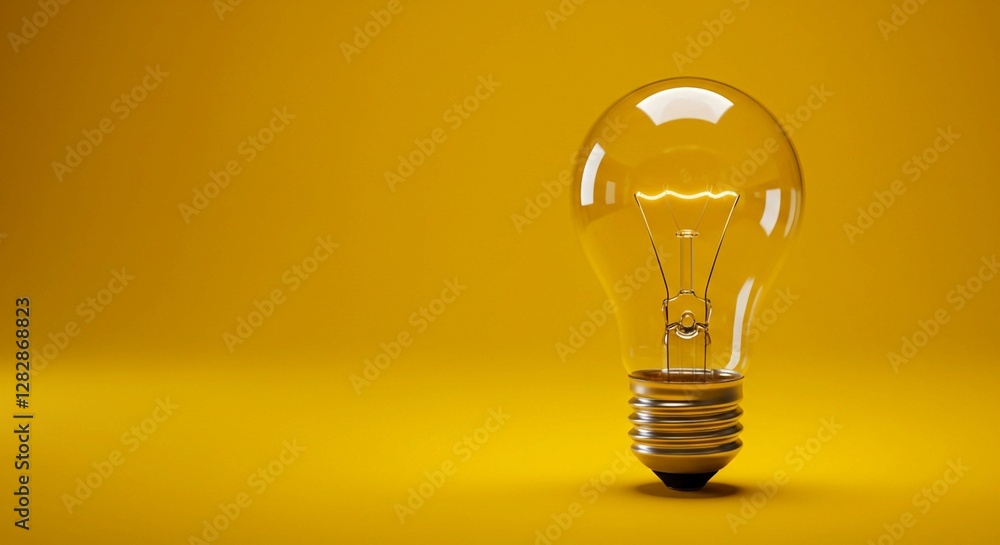 A clear light bulb with a visible glowing filament, set against a bright yellow background, symbolizes innovation and creativity A clear light bulb with a visible glowing filament, set against a bright yellow background, symbolizes innovation and creativity