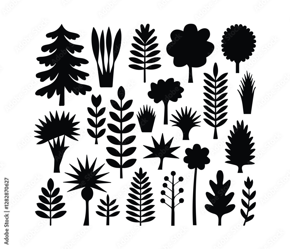 Simple Black and White Silhouette Tropical Plants Simple Black and White Silhouette Tropical Plants