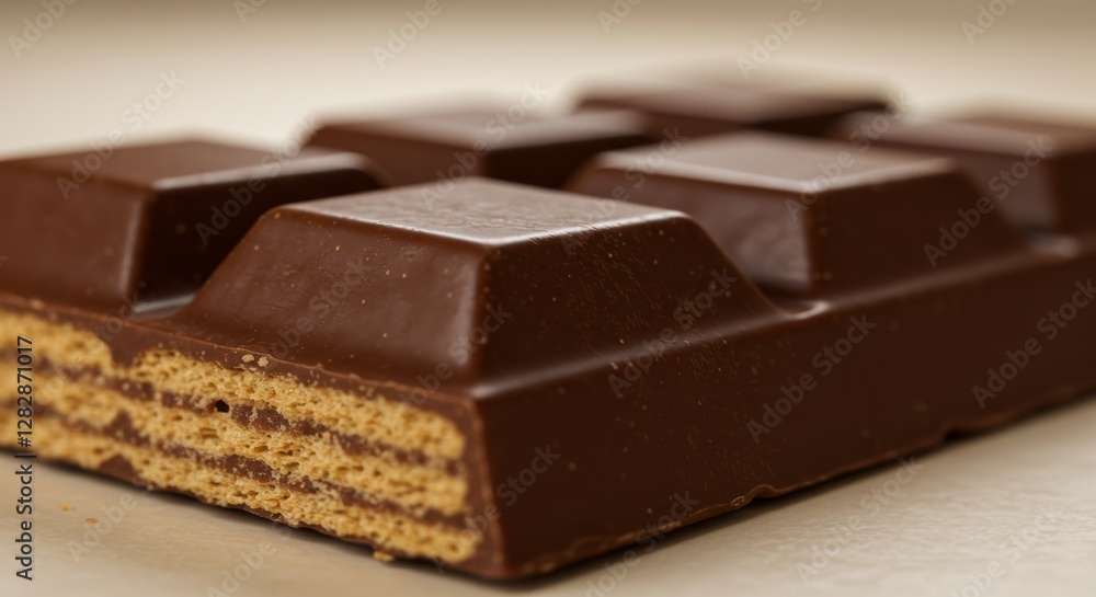 Macro close-up of a delicious chocolate wafer bar treat for snacking Macro close-up of a delicious chocolate wafer bar treat for snacking