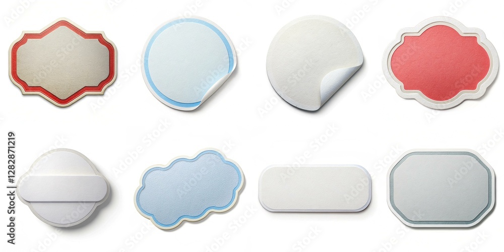 A collection of stickers with different shapes and colors. The stickers are arranged in a grid, with some overlapping each other. Scene is playful and colorful A collection of stickers with different shapes and colors. The stickers are arranged in a grid, with some overlapping each other. Scene is playful and colorful