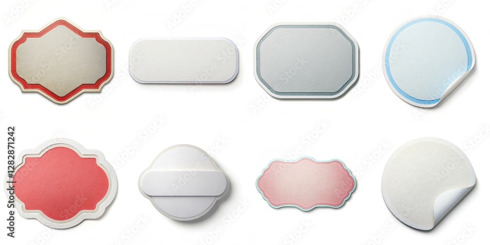 A collection of stickers with different shapes and colors. The stickers are arranged in a grid, with some overlapping each other. Scene is playful and colorful A collection of stickers with different shapes and colors. The stickers are arranged in a grid, with some overlapping each other. Scene is playful and colorful