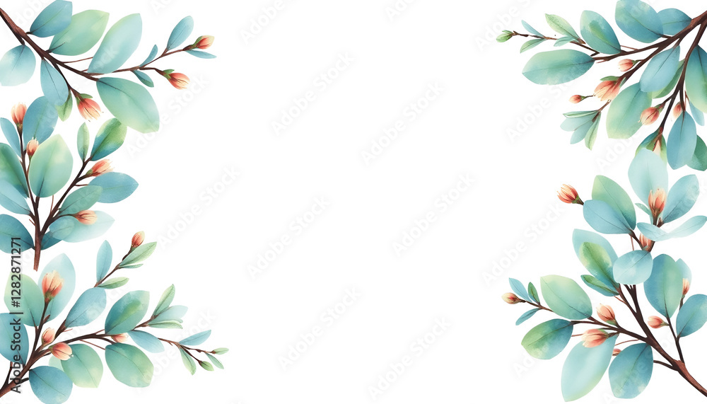 Fototapeta premium Captivating Watercolor Eucalyptus Border Frame with Twigs