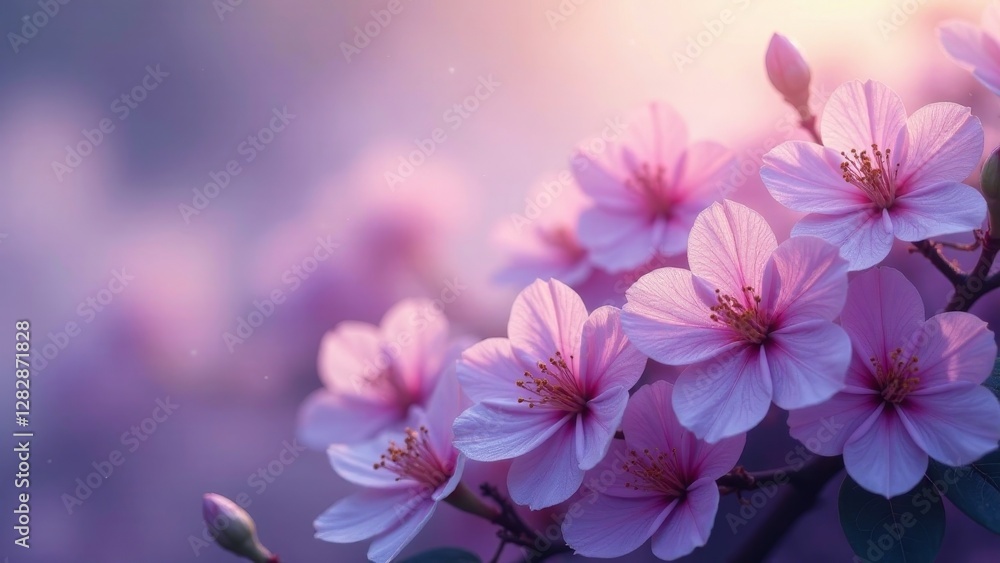 Soft Pink Blossoms Illuminated by Golden Hour Light, a Delicate and Serene Floral Display Soft Pink Blossoms Illuminated by Golden Hour Light, a Delicate and Serene Floral Display