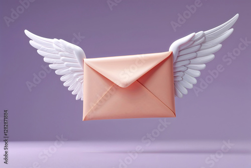 Angelic Envelope with Wings Against Purple Background