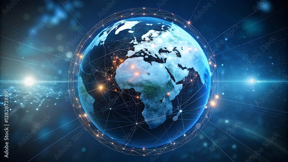 Naklejka premium Global connectivity with network lines and nodes symbolizing global communication and technology