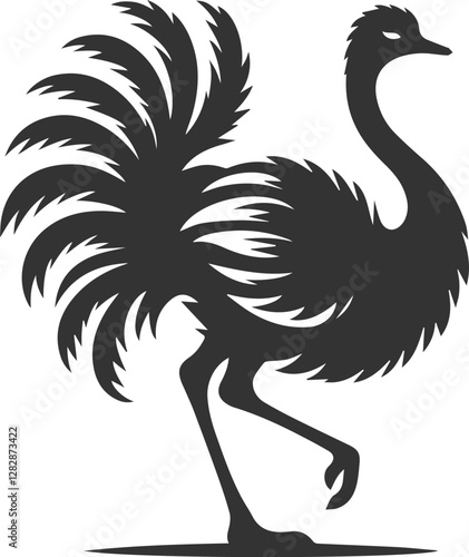 Ostrich flaring its tail feathers slightly animal vector silhouette