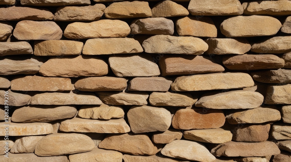 Close-up view of a textured tan stone wall. Close-up view of a textured tan stone wall.