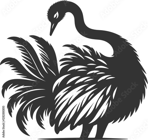 Ostrich preening its wing feathers animal vector silhouette