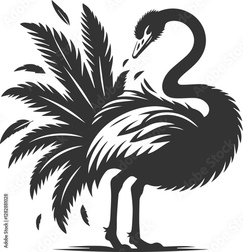 Ostrich preening its wing feathers animal vector silhouette