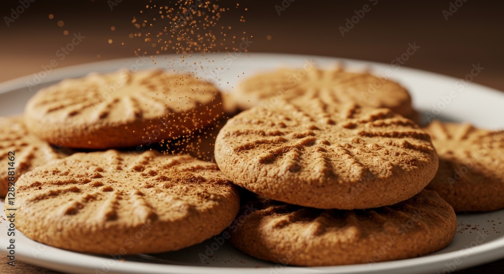 Delicious cookies with cinnamon sprinkles on a white plate close up Delicious cookies with cinnamon sprinkles on a white plate close up