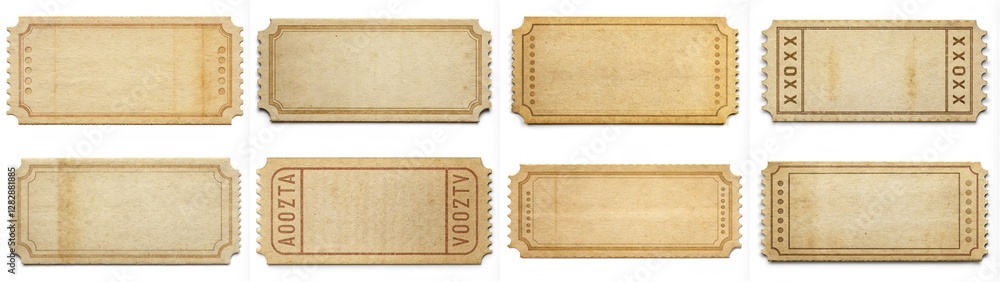 Fototapeta premium A collection of tickets with the numbers 1 through 9 on them. The tickets are old and worn, and they appear to be from a carnival or amusement park