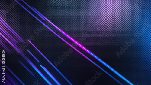 Abstract Neon Light Streaks on a Dark Carbon Fiber Background