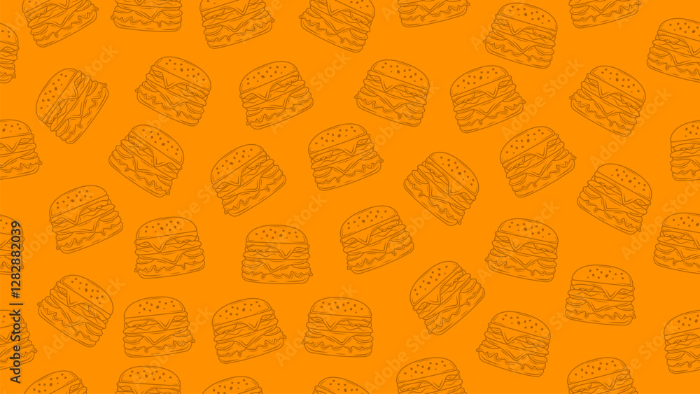 Burger motif background. Hand drawn cheeseburger seamless pattern. Hamburger packaging, wrapper, wallpaper Burger motif background. Hand drawn cheeseburger seamless pattern. Hamburger packaging, wrapper, wallpaper