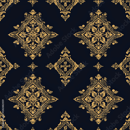 Hand-woven songket seamless pattern motifs from brunei textiles and tenun fabric showcasing rich songket patterns in an elegant environment photo