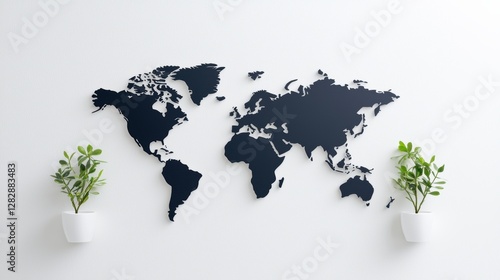 Fototapeta Naklejka Na Ścianę i Meble -  A minimalist world map with thin black lines outlining continents on a white background, suitable for modern design or minimalist aesthetics.