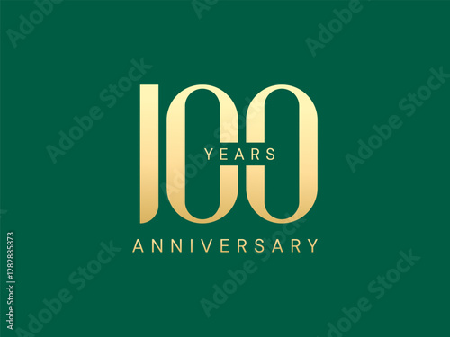 100th Anniversary luxury gold celebration with curved shapes number logo typography vector design twisted infinity concept. One Hundred years anniversary gold number for business, celebration event.