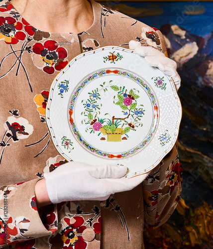Obraz na płótnie Vintage bicentennial porcelain in excellent condition with handmade spring flowers. Magnificent spring setting Herend w salonie
