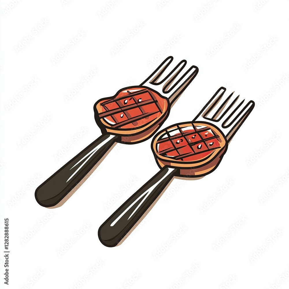 beef slices on top of fork in white background food scoup beef slices on top of fork in white background food scoup