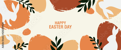 collection of Happy Easter banner and poster card. Trendy Easter design with draw eggs, bunny ears, in pastel colors. set of Horizontal greeting easter day background in Modern and minimal style.