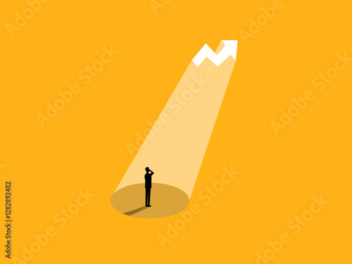 Opportunity, Stock volatility, Businessman thinking at a glowing growth chart