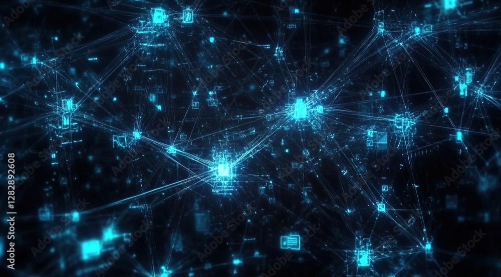 Obraz premium Exploring the Intricate Web: Data Connections and Network Systems Visualization, Illustrating Complex Digital Architecture with Stunning Visual Effects