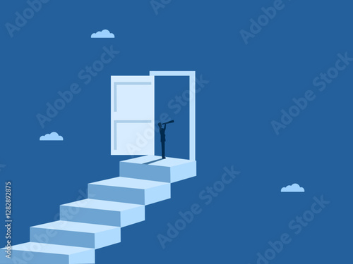 Finding Jobs, man Holding Telescope On Open Door