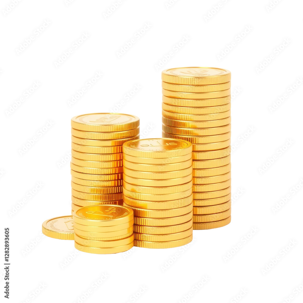 Stacked Gold Coins with Shiny Finish on a Black Background Stacked Gold Coins with Shiny Finish on a Black Background