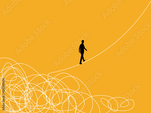 Problem Solving. Businessman Walks Away from Chaos