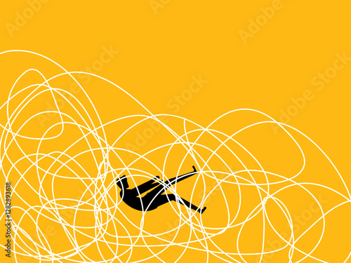 Businessman drowning in problems and chaos, business concept