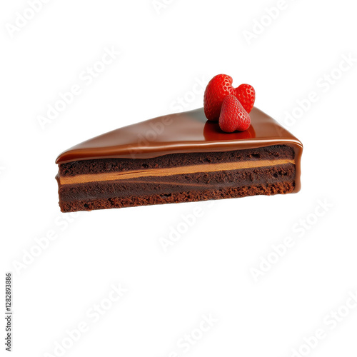 Delicious Chocolate Cake Slice with Strawberries and Cream Topping