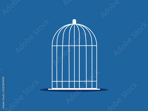 White birdcage on blue background