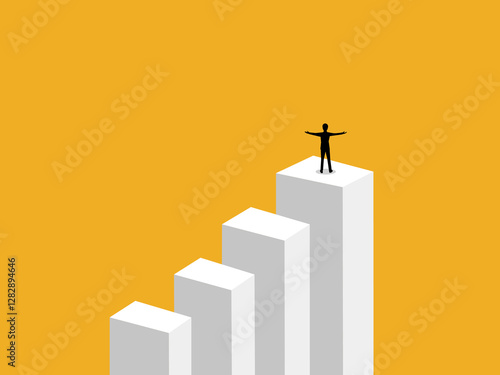 Successful, Businessman happy standing on the highest bar graph