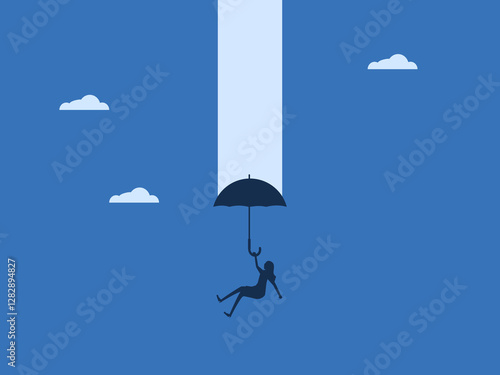 crisis,Recession, Businesswoman falls from the sky with parachute supporting her