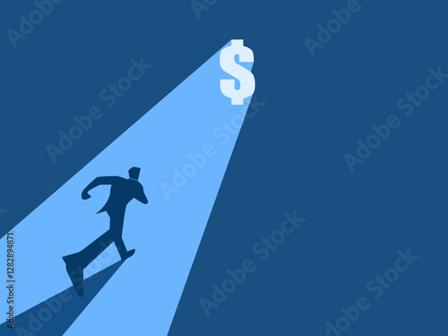 Finance and Investment, Businessman running towards money shining